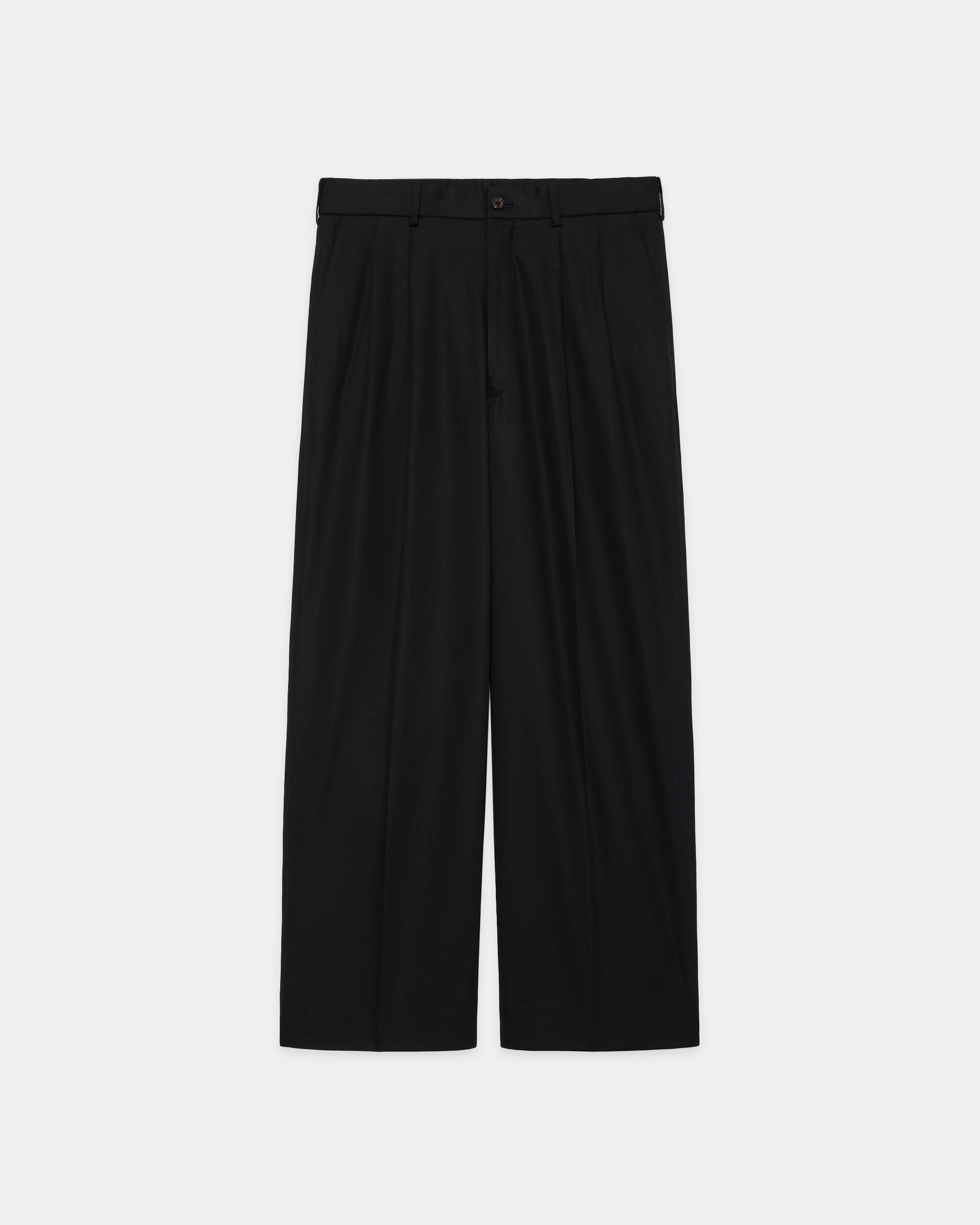 ORGANIC COTTON VOILE YARN TWILL CLASSIC FIT DOUBLE PLEATED TROUSERS, Black