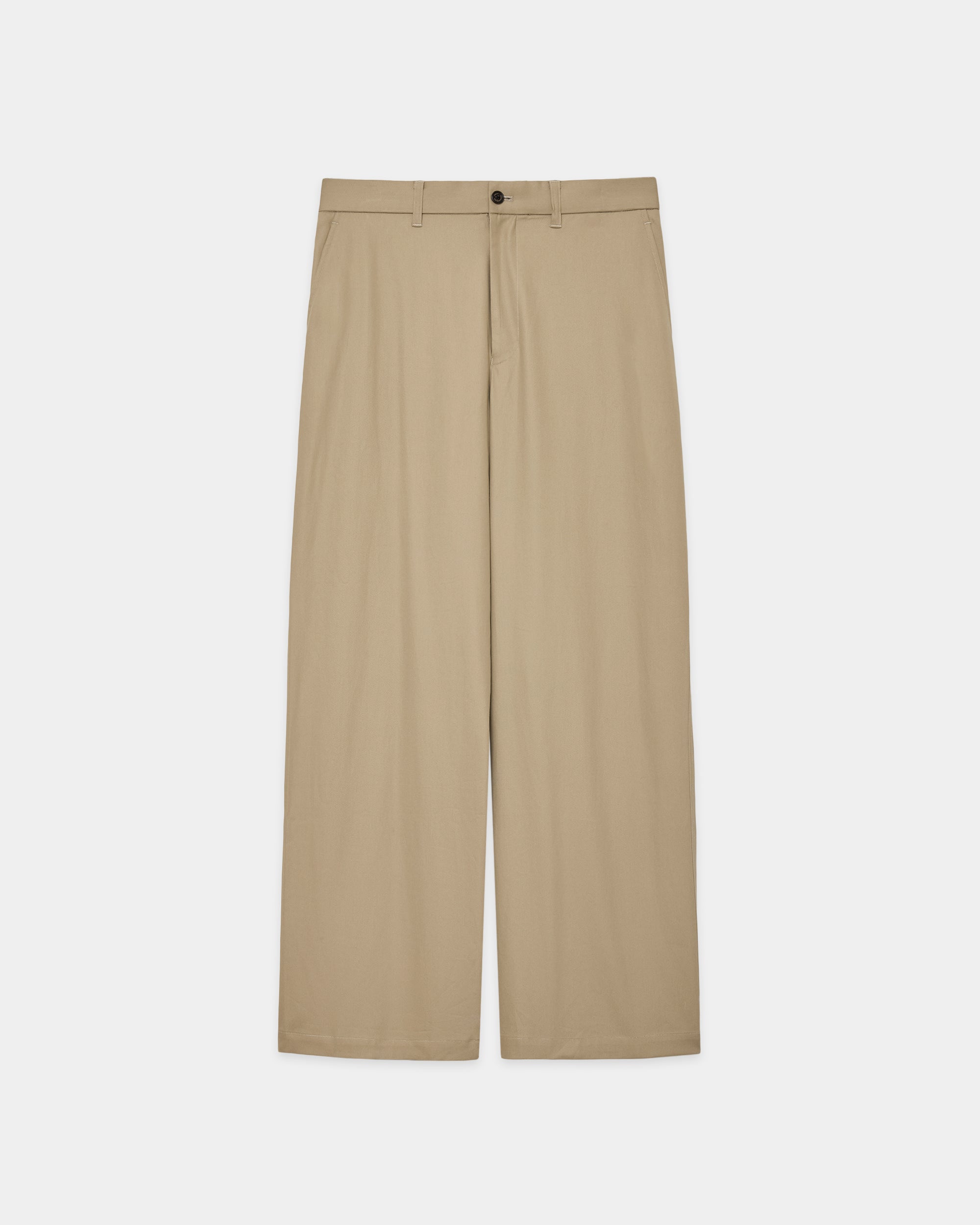 ORGANIC COTTON VOILE YARN TWILL WIDE CARPENTER TROUSERS, Khaki