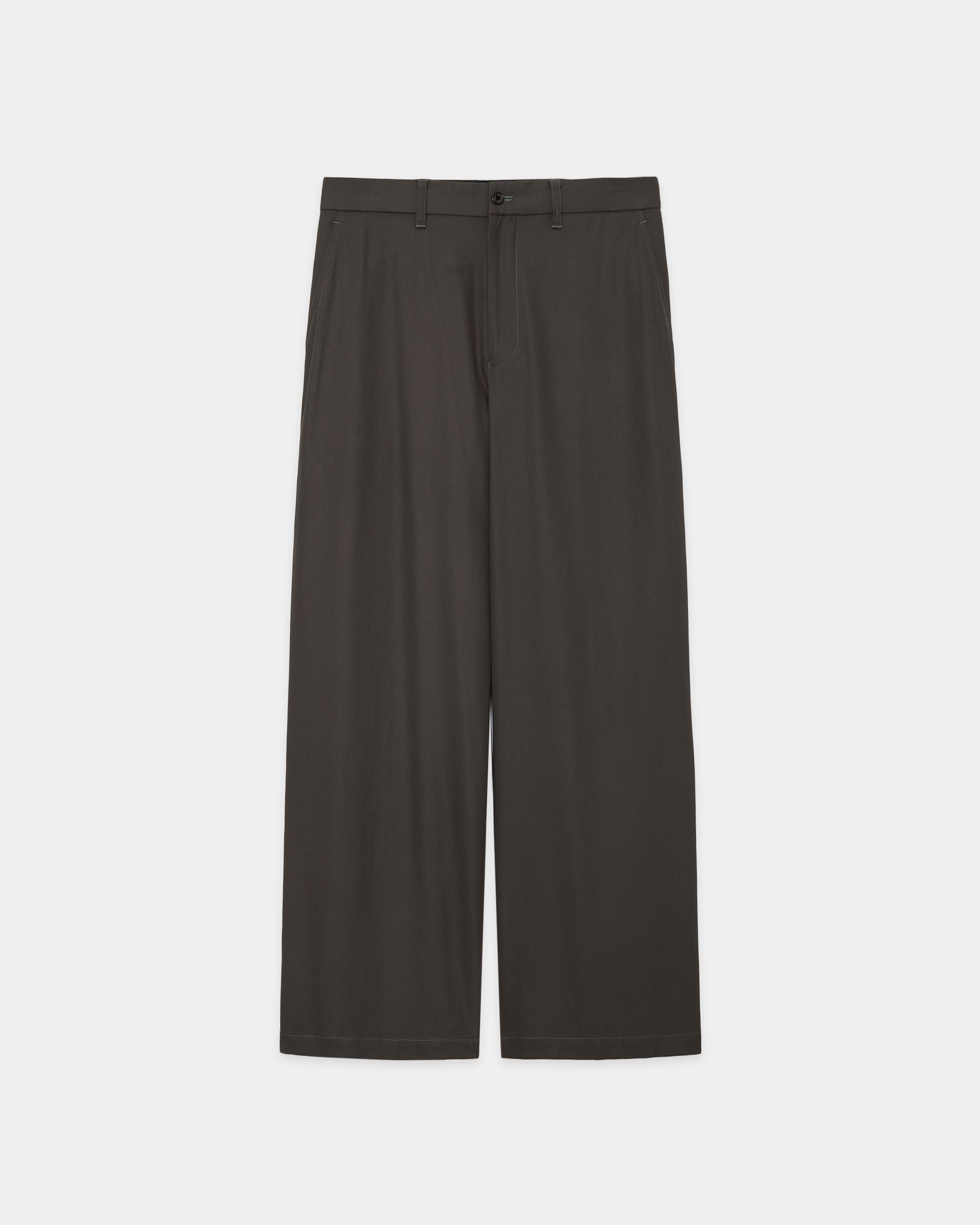 ORGANIC COTTON VOILE YARN TWILL WIDE CARPENTER TROUSERS, Dark Olive