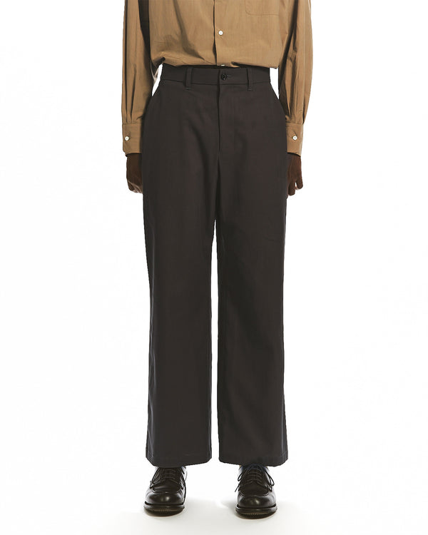 ORGANIC COTTON VOILE YARN TWILL WIDE CARPENTER TROUSERS, Dark Olive