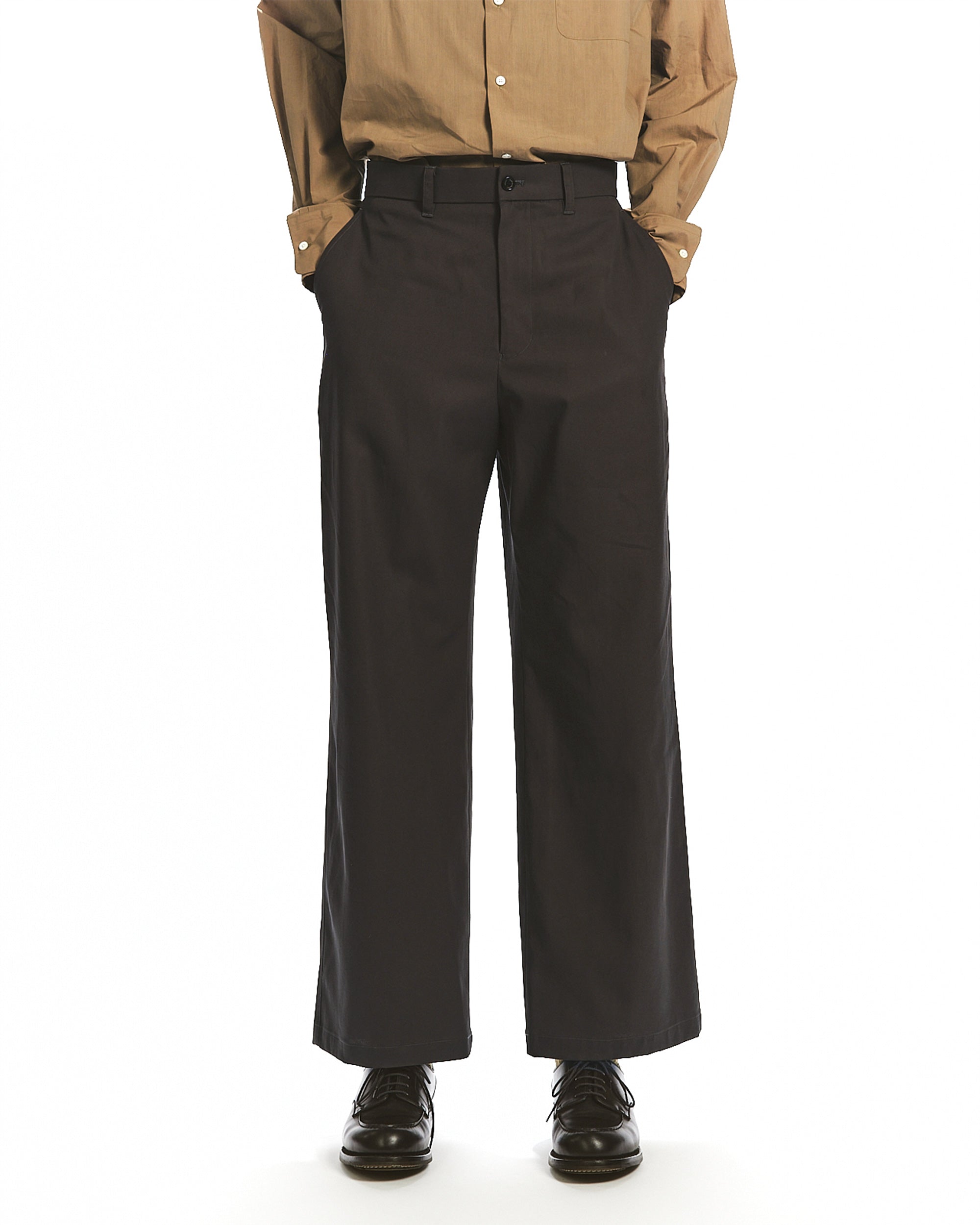 ORGANIC COTTON VOILE YARN TWILL WIDE CARPENTER TROUSERS, Dark Olive