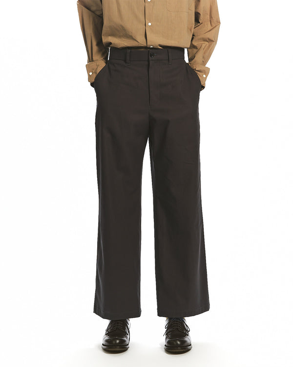 ORGANIC COTTON VOILE YARN TWILL WIDE CARPENTER TROUSERS, Dark Olive