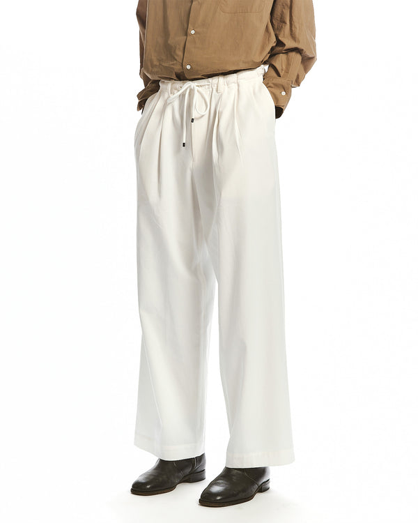 ORGANIC COTTON VOILE YARN TWILL TRIPLE PLEATED EASY TROUSERS, White