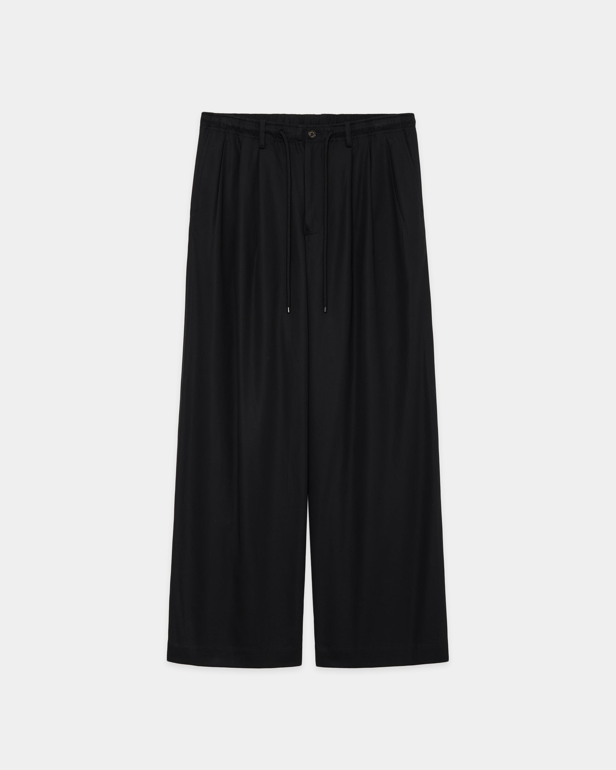 ORGANIC COTTON VOILE YARN TWILL TRIPLE PLEATED EASY TROUSERS, Black