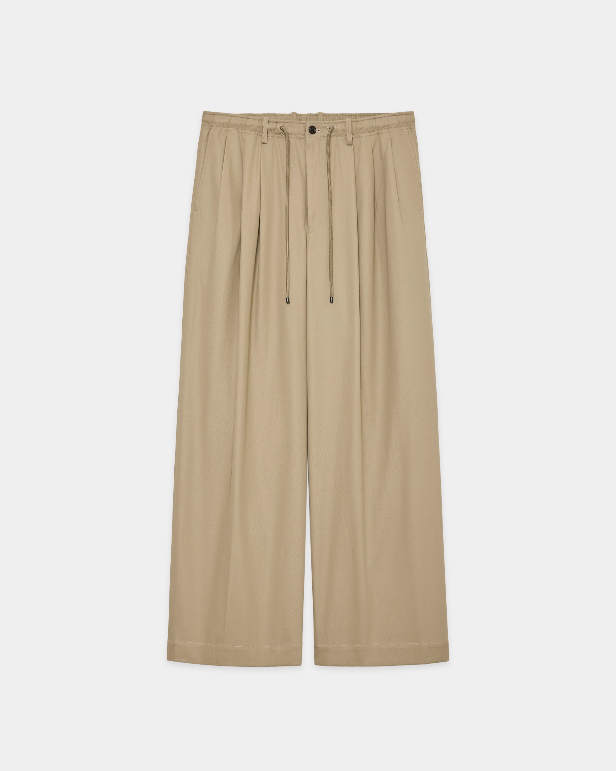 ORGANIC COTTON VOILE YARN TWILL TRIPLE PLEATED EASY TROUSERS, Khaki