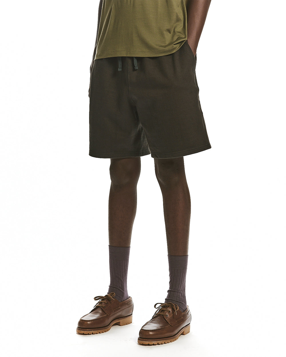 ORGANIC COTTON HEAVY FLEECE GYM SHORTS, Dark Olive