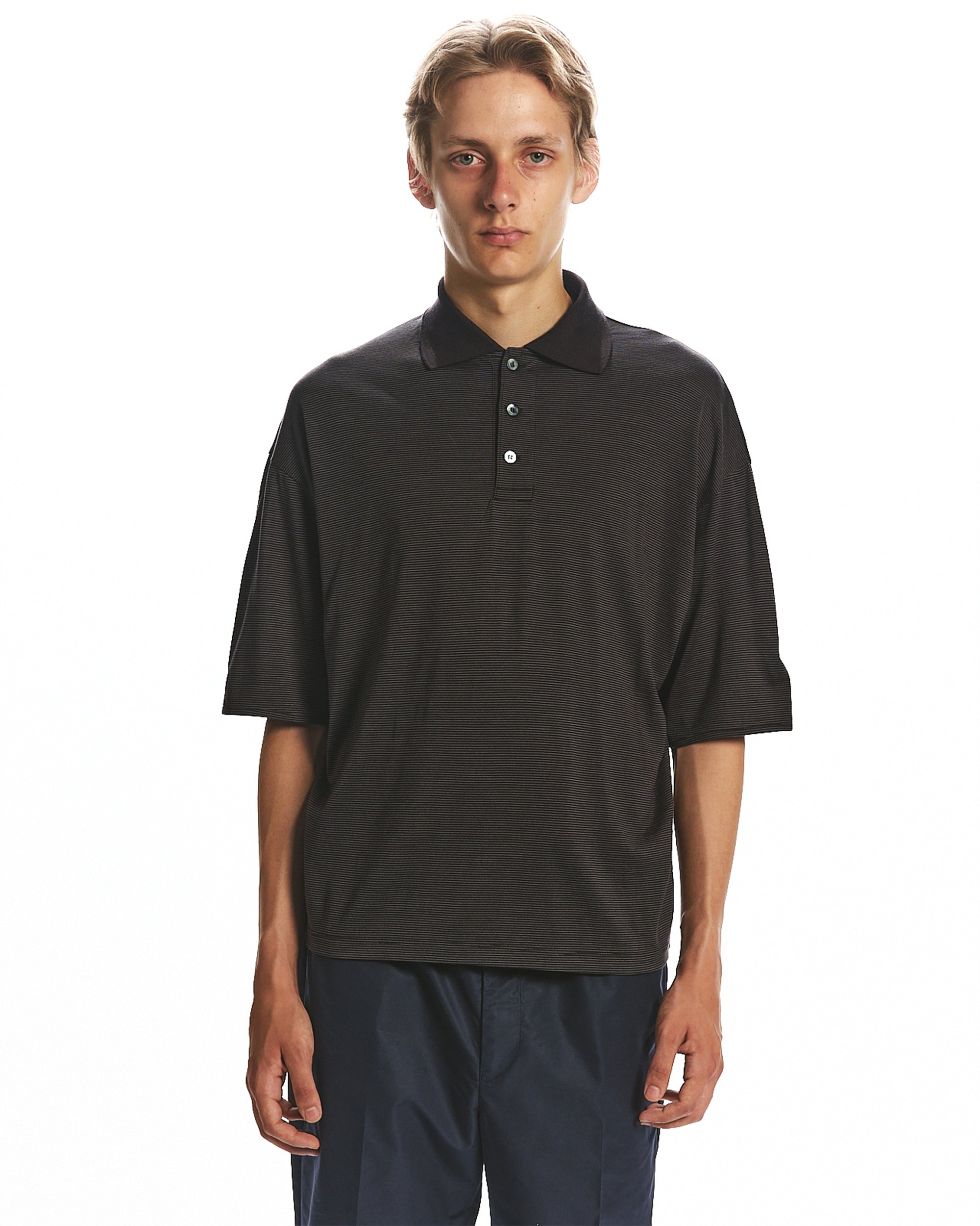 SUPER 160's WOOL WASHABLE KNIT SHORT SLEEVE POLO, Black x Sage