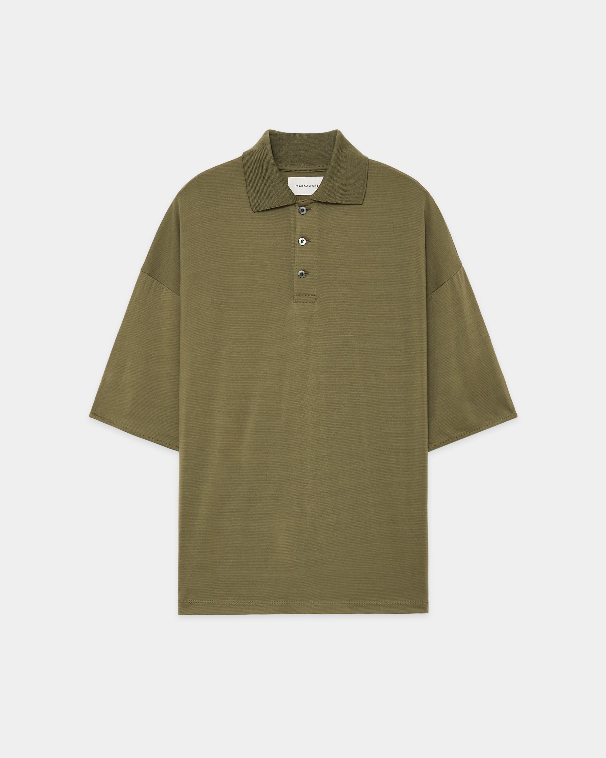 SUPER 160's WOOL WASHABLE KNIT SHORT SLEEVE POLO, Khaki x Olive