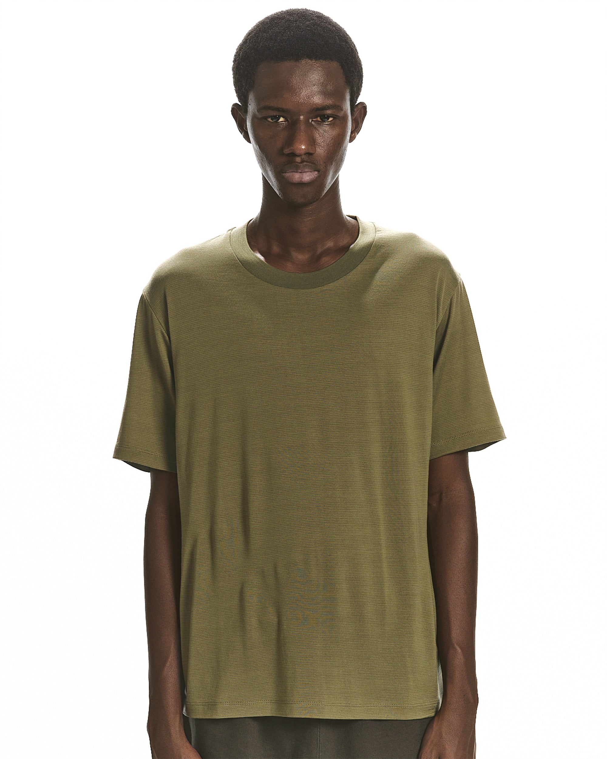 SUPER 160's WOOL WASHABLE KNIT REGULAR FIT Tee, Khaki x Olive