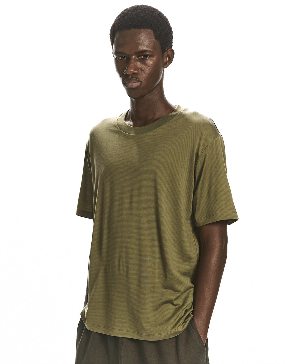 SUPER 160's WOOL WASHABLE KNIT REGULAR FIT Tee, Khaki x Olive