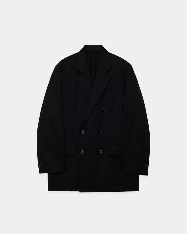 SUPER 160's WOOL GABARDINE DOUBLE BREASTED COMFORT JACKET, Black