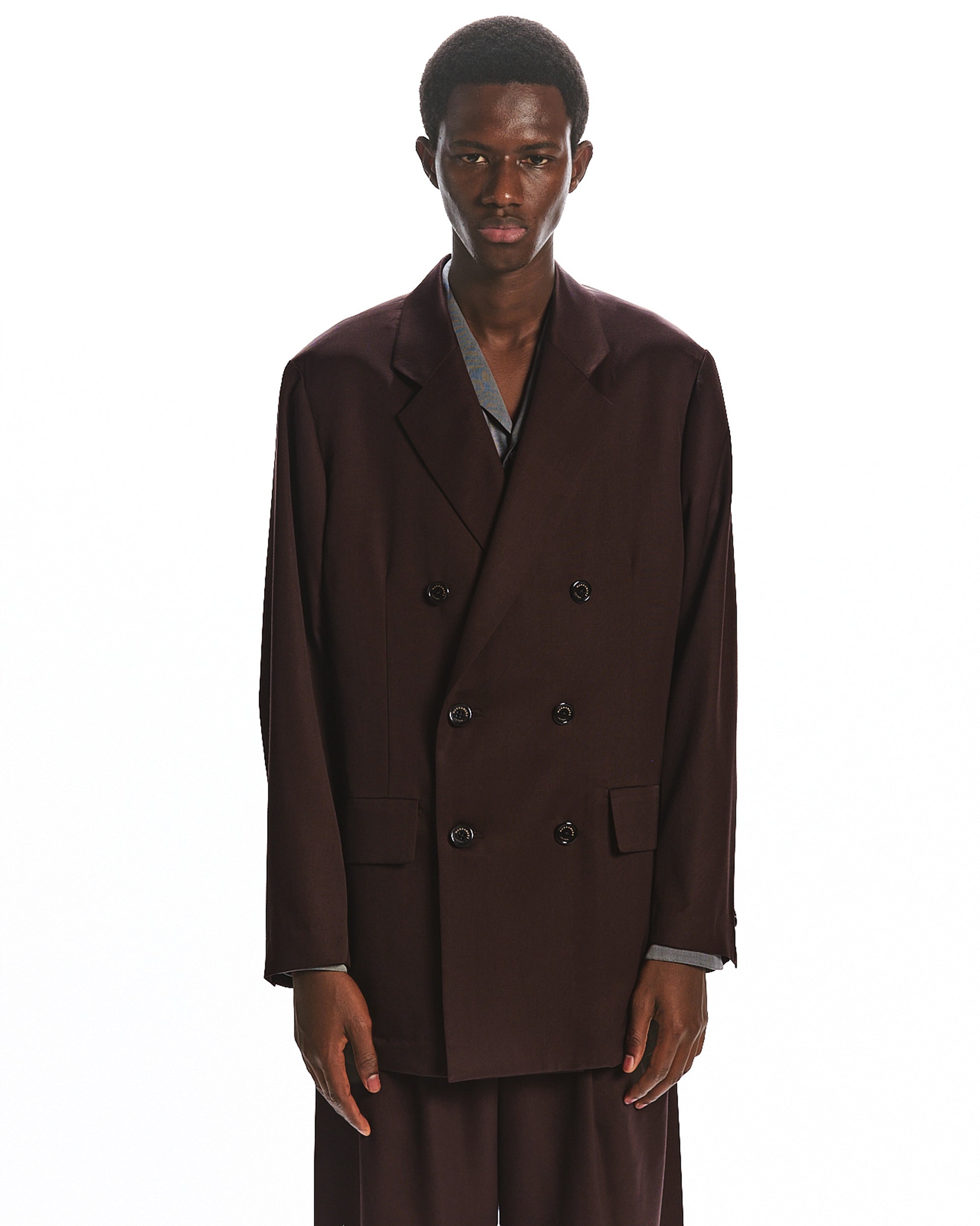 SUPER 160's WOOL GABARDINE DOUBLE BREASTED COMFORT JACKET, Dark Brown