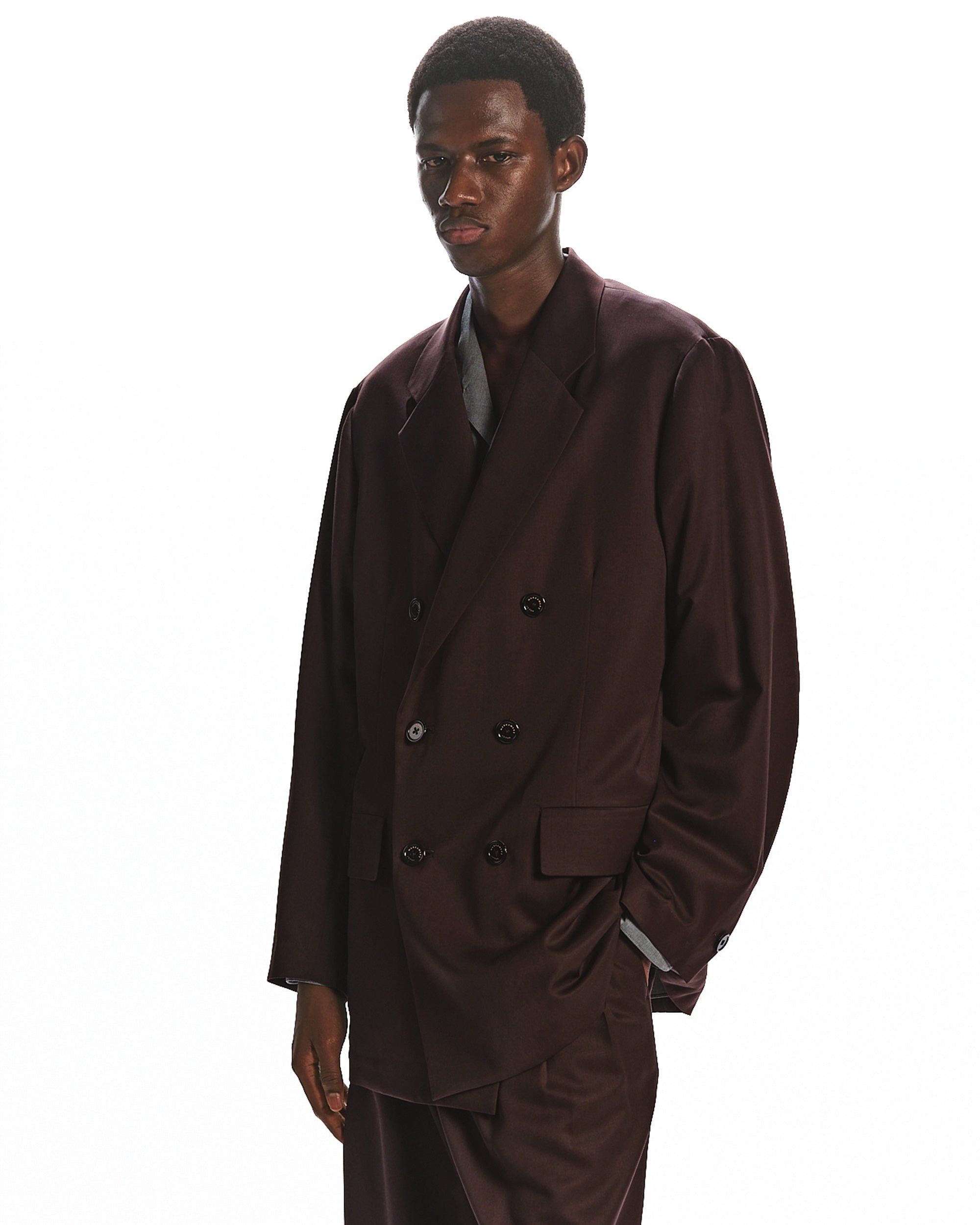 SUPER 160's WOOL GABARDINE DOUBLE BREASTED COMFORT JACKET, Dark Brown