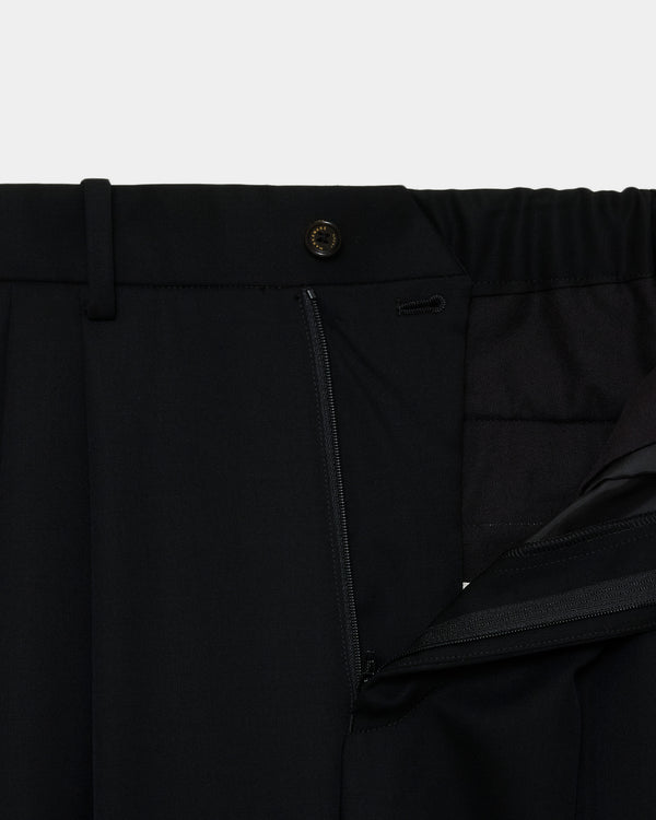 SUPER 160's WOOL GABARDINE TRIPLE PLEATED WIDE TROUSERS, Black