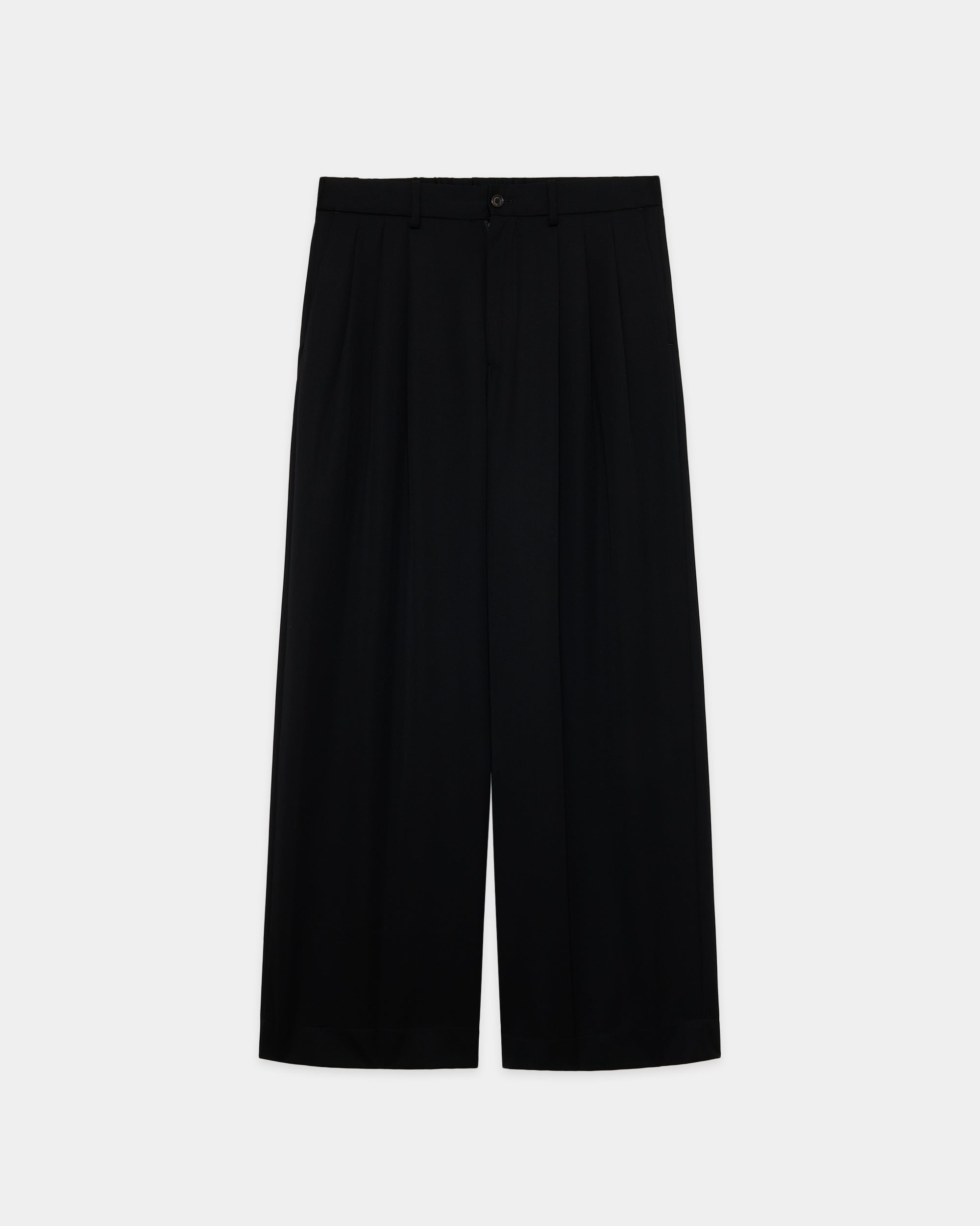 SUPER 160's WOOL GABARDINE TRIPLE PLEATED WIDE TROUSERS, Black