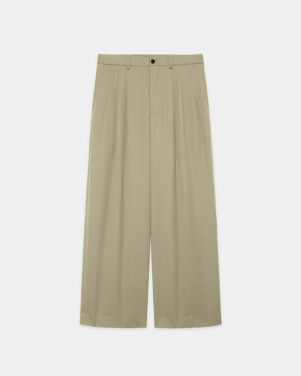 SUPER 160's WOOL GABARDINE TRIPLE PLEATED WIDE TROUSERS, Beige