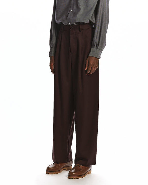 SUPER 160's WOOL GABARDINE TRIPLE PLEATED WIDE TROUSERS, Dark Brown