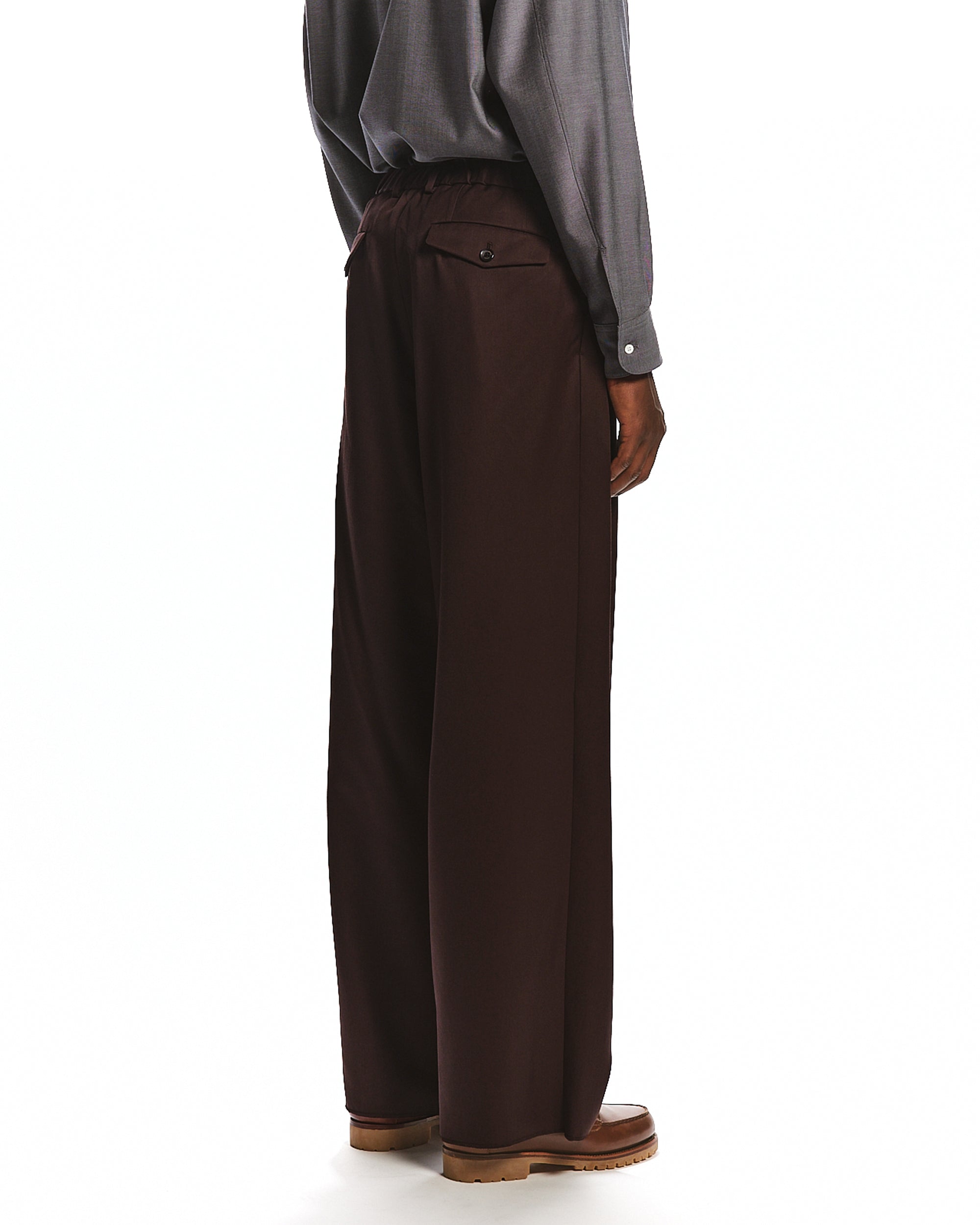 SUPER 160's WOOL GABARDINE TRIPLE PLEATED WIDE TROUSERS, Dark Brown