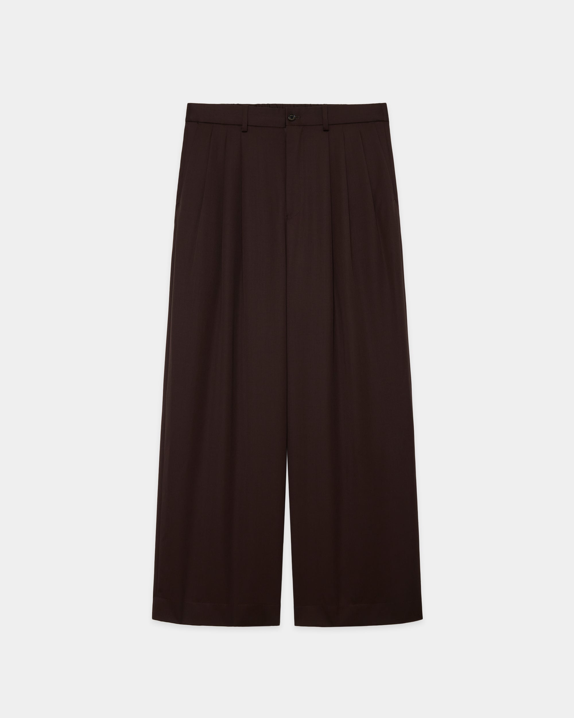 SUPER 160's WOOL GABARDINE TRIPLE PLEATED WIDE TROUSERS, Dark Brown