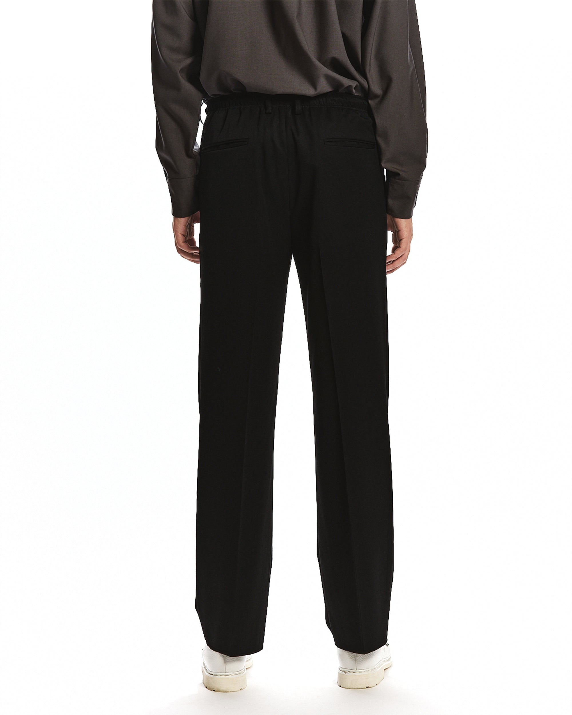 SUPER 160's WOOL GABARDINE ONE TUCK TAPERED EASY PANTS, Black