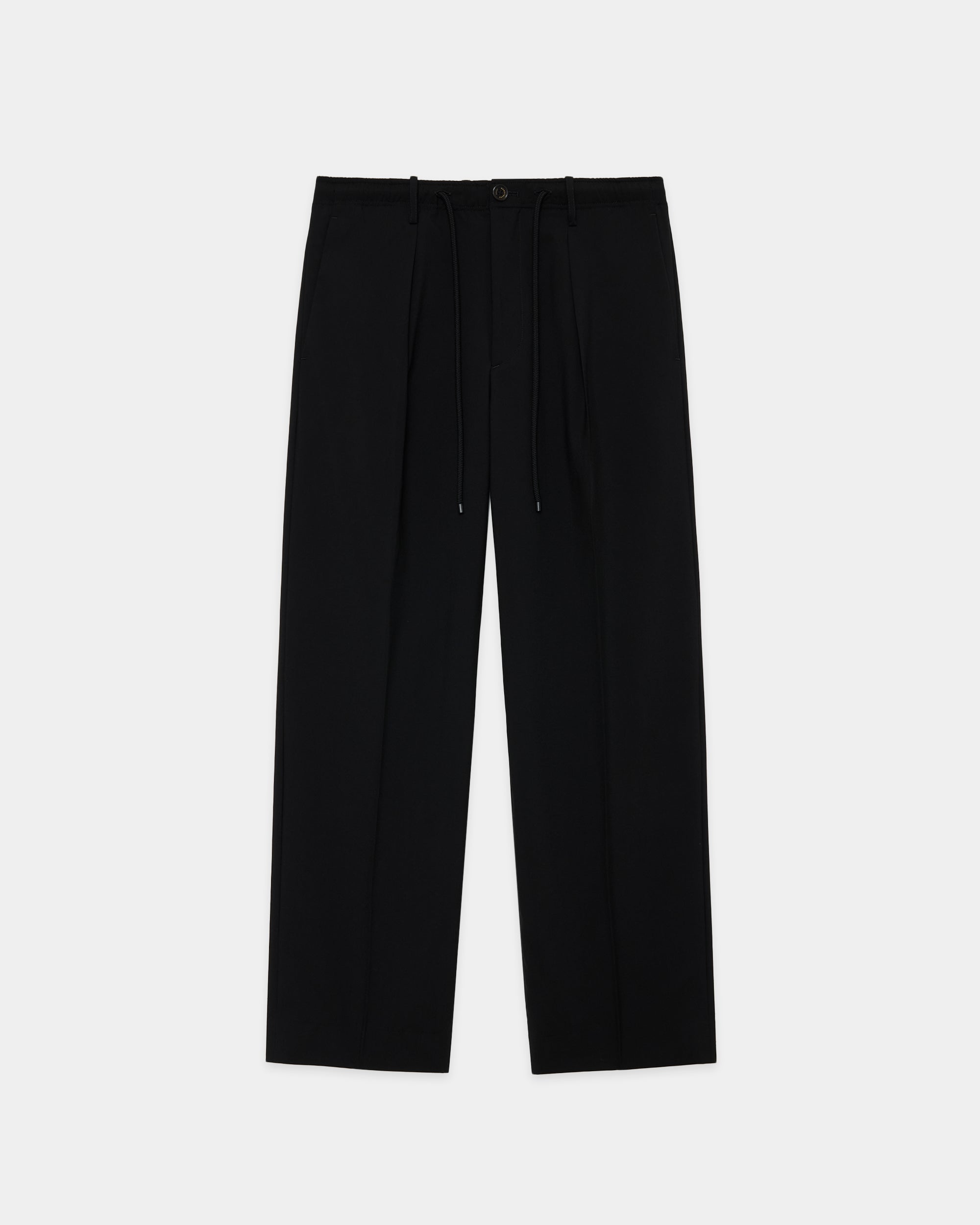 SUPER 160's WOOL GABARDINE ONE TUCK TAPERED EASY PANTS, Black