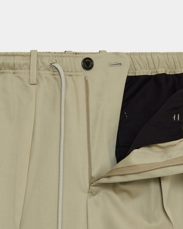 SUPER 160's WOOL GABARDINE ONE TUCK TAPERED EASY PANTS, Beige