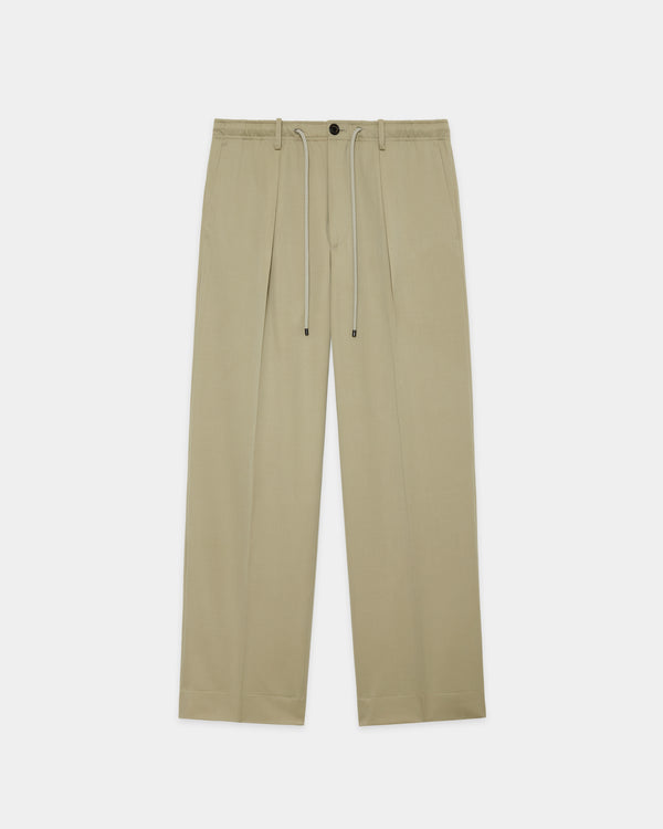 SUPER 160's WOOL GABARDINE ONE TUCK TAPERED EASY PANTS, Beige