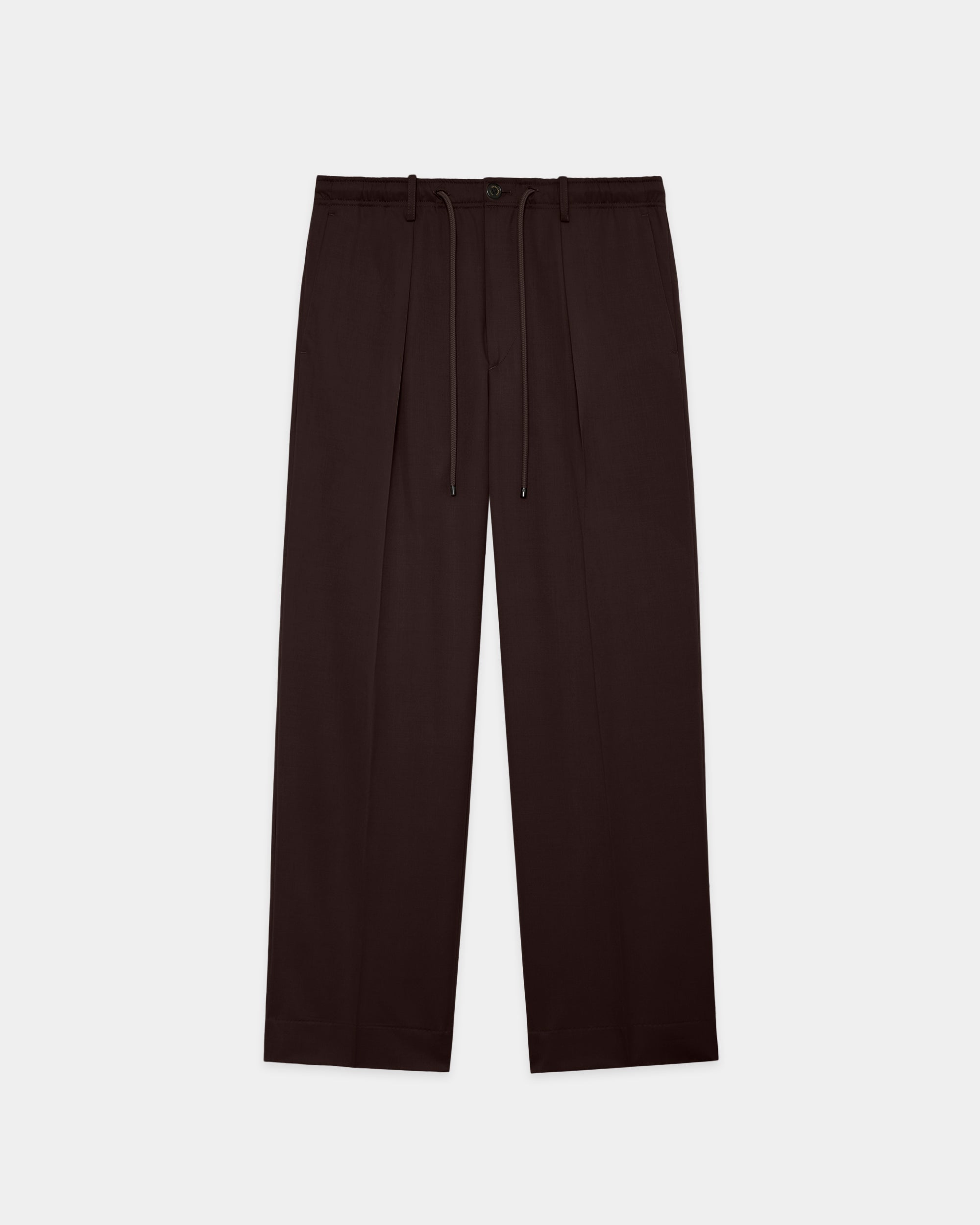 SUPER 160's WOOL GABARDINE ONE TUCK TAPERED EASY PANTS, Dark Brown