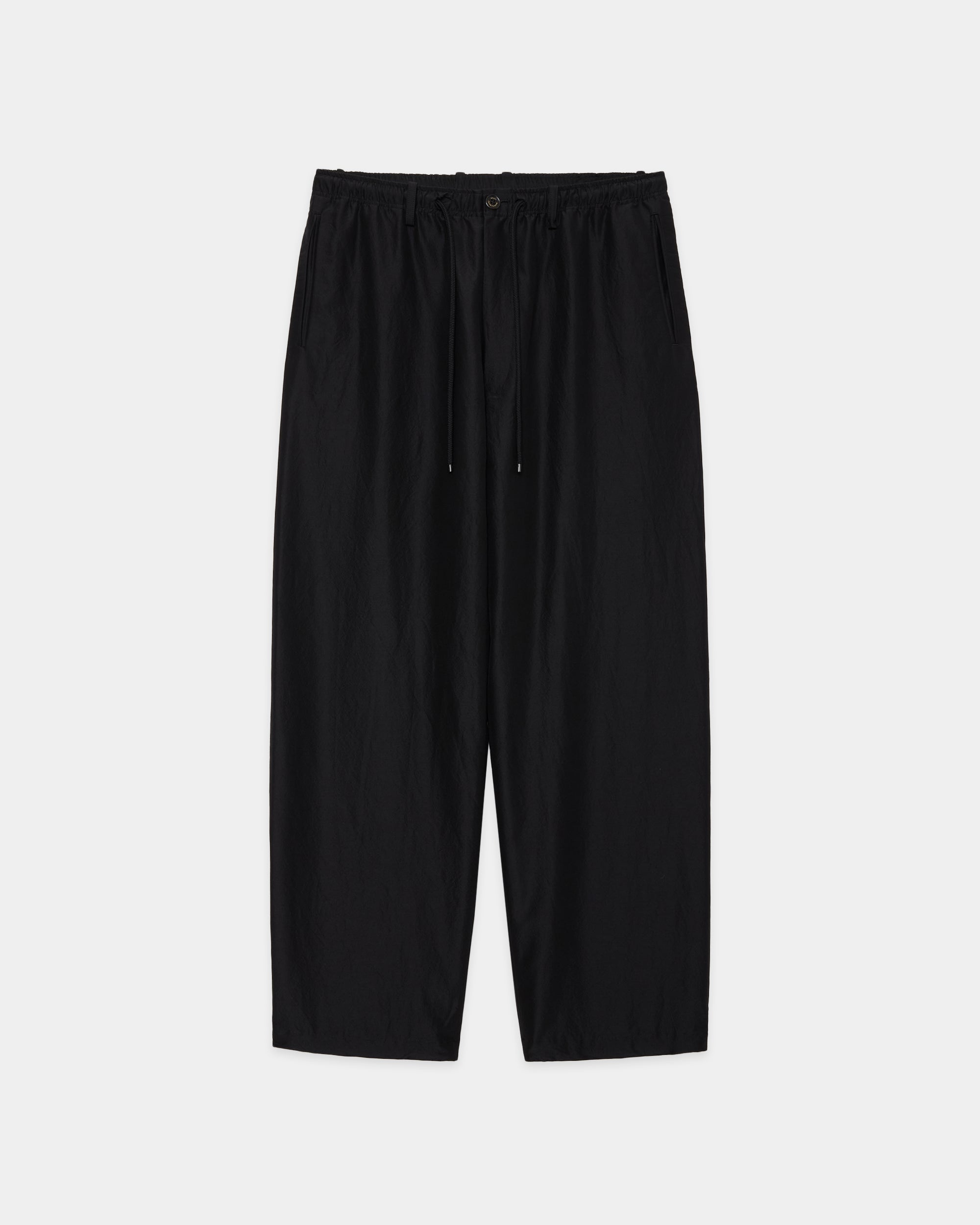 BRATAC SILK × ORGANIC WOOL TAFFETA WIDE TRUCK PANTS, Black