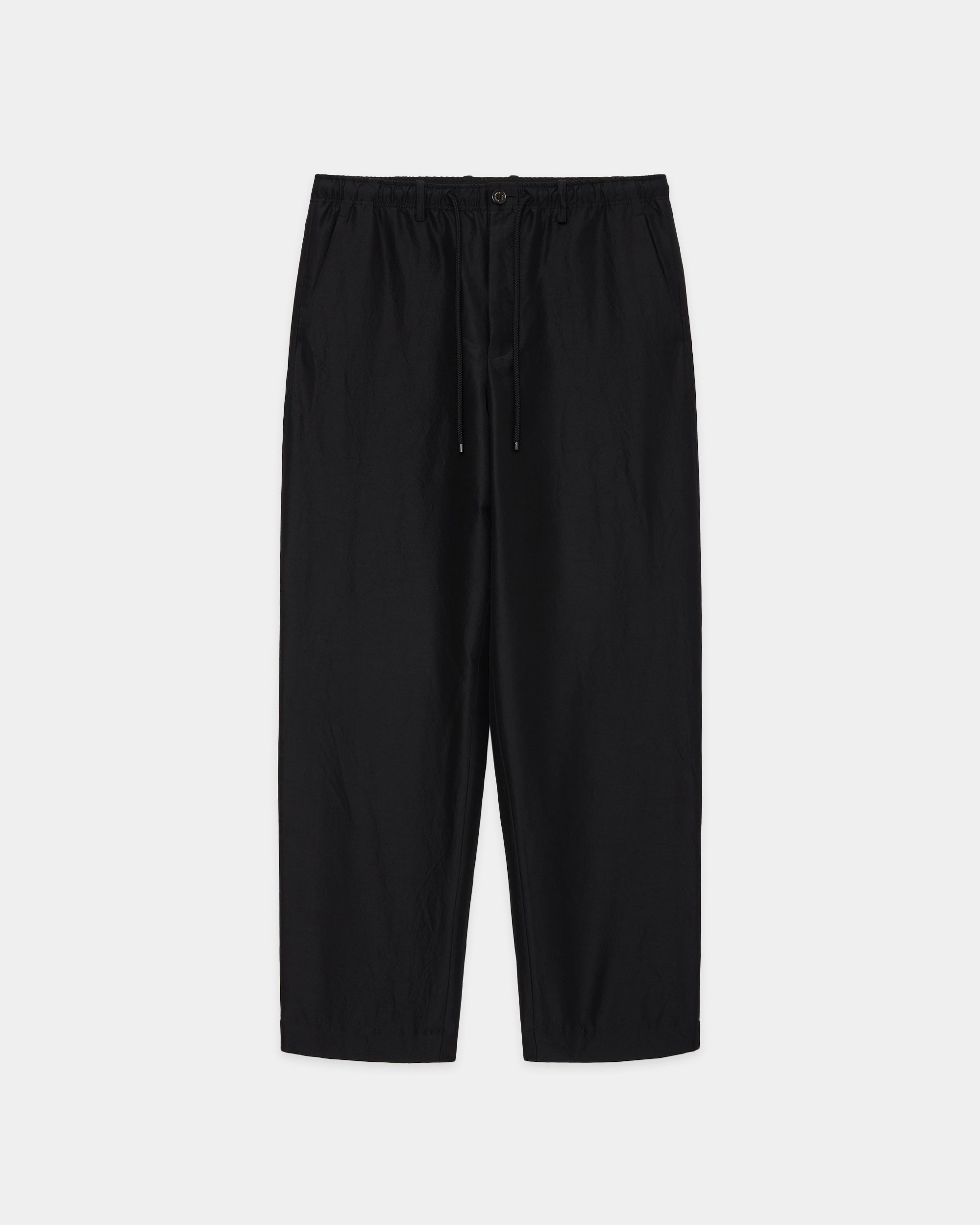 BRATAC SILK × ORGANIC WOOL TAFFETA REGULAR STRAIGHT TRUCK PANTS, Black