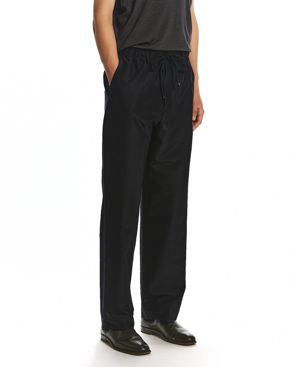 BRATAC SILK × ORGANIC WOOL TAFFETA REGULAR STRAIGHT TRUCK PANTS, Black