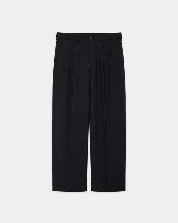 ORGANIC WOOL 2/80 TROPICAL CLASSIC FIT DOUBLE PLEATED TROUSERS, Black