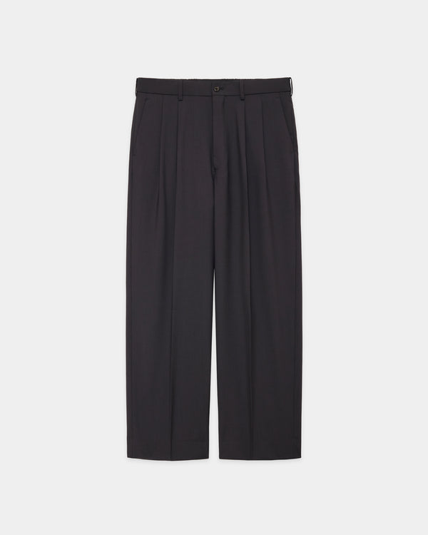 ORGANIC WOOL 2/80 TROPICAL CLASSIC FIT DOUBLE PLEATED TROUSERS, Charcoal