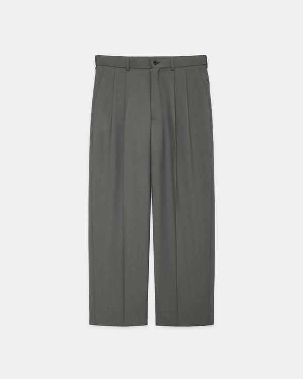 ORGANIC WOOL 2/80 TROPICAL CLASSIC FIT DOUBLE PLEATED TROUSERS, Sage Green