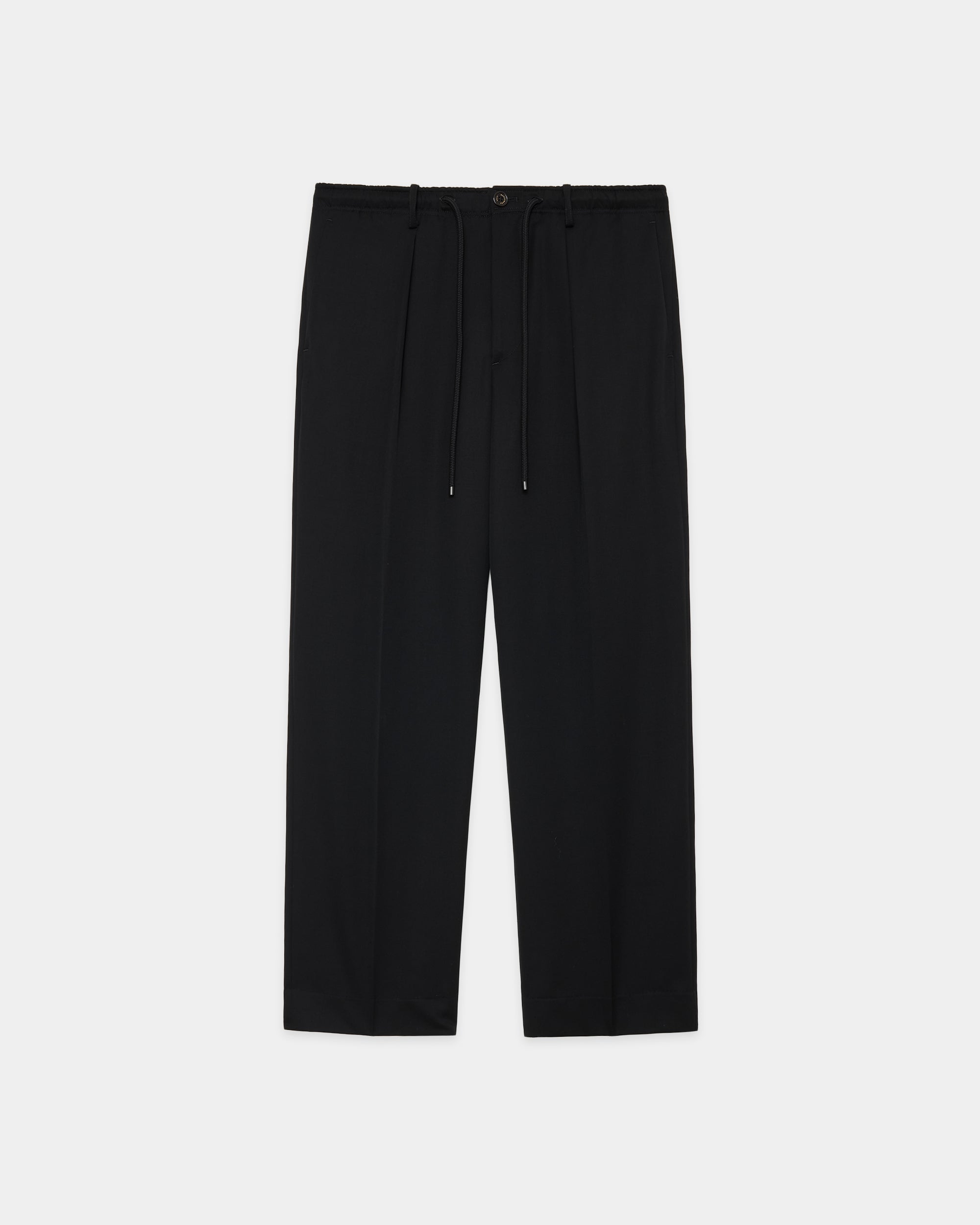 ORGANIC WOOL 2/80 TROPICAL ONE TUCK TAPERED EASY PANTS, Black