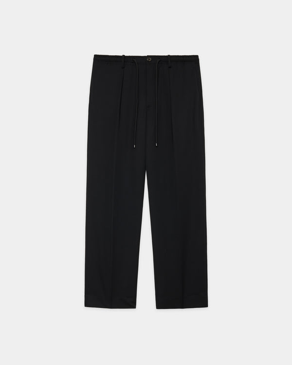 ORGANIC WOOL 2/80 TROPICAL ONE TUCK TAPERED EASY PANTS, Black