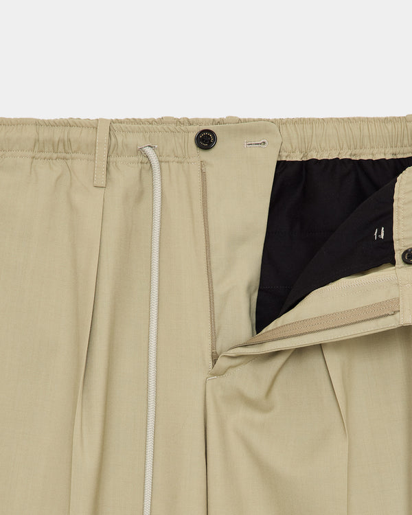 ORGANIC WOOL 2/80 TROPICAL ONE TUCK TAPERED EASY PANTS, Beige