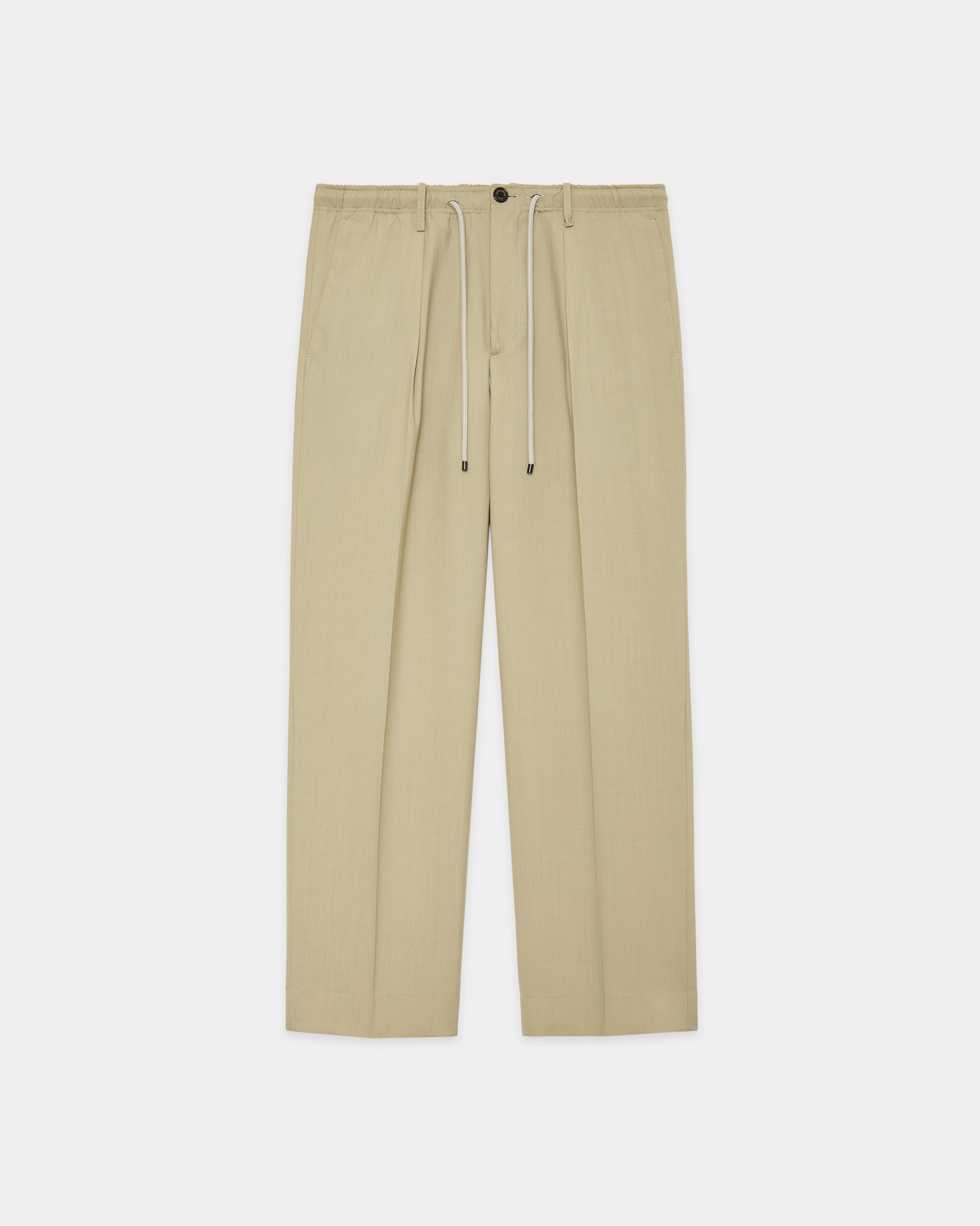 ORGANIC WOOL 2/80 TROPICAL ONE TUCK TAPERED EASY PANTS, Beige