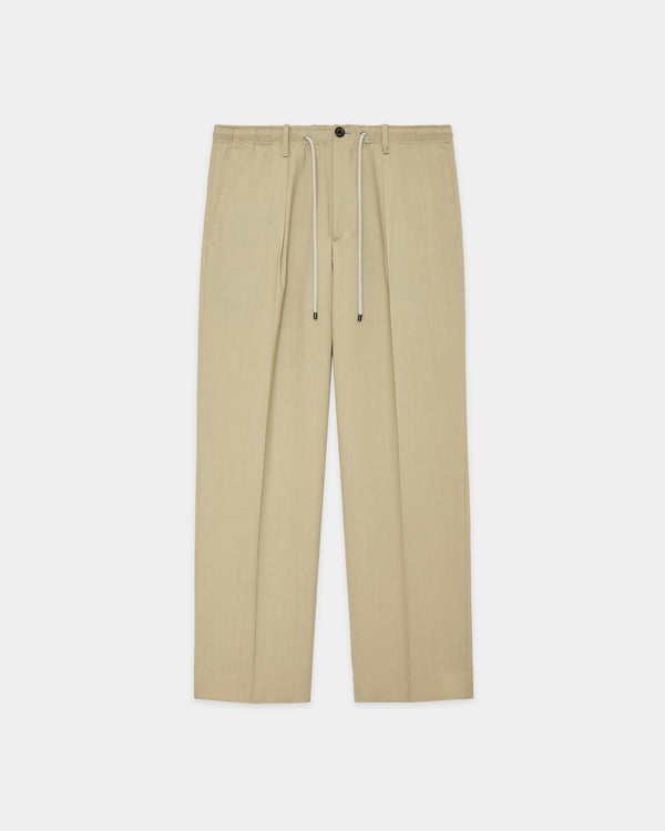 ORGANIC WOOL 2/80 TROPICAL ONE TUCK TAPERED EASY PANTS, Beige