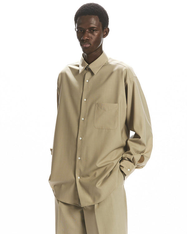 ORGANIC WOOL 2/80 TROPICAL COMFORT FIT SHIRT, Beige