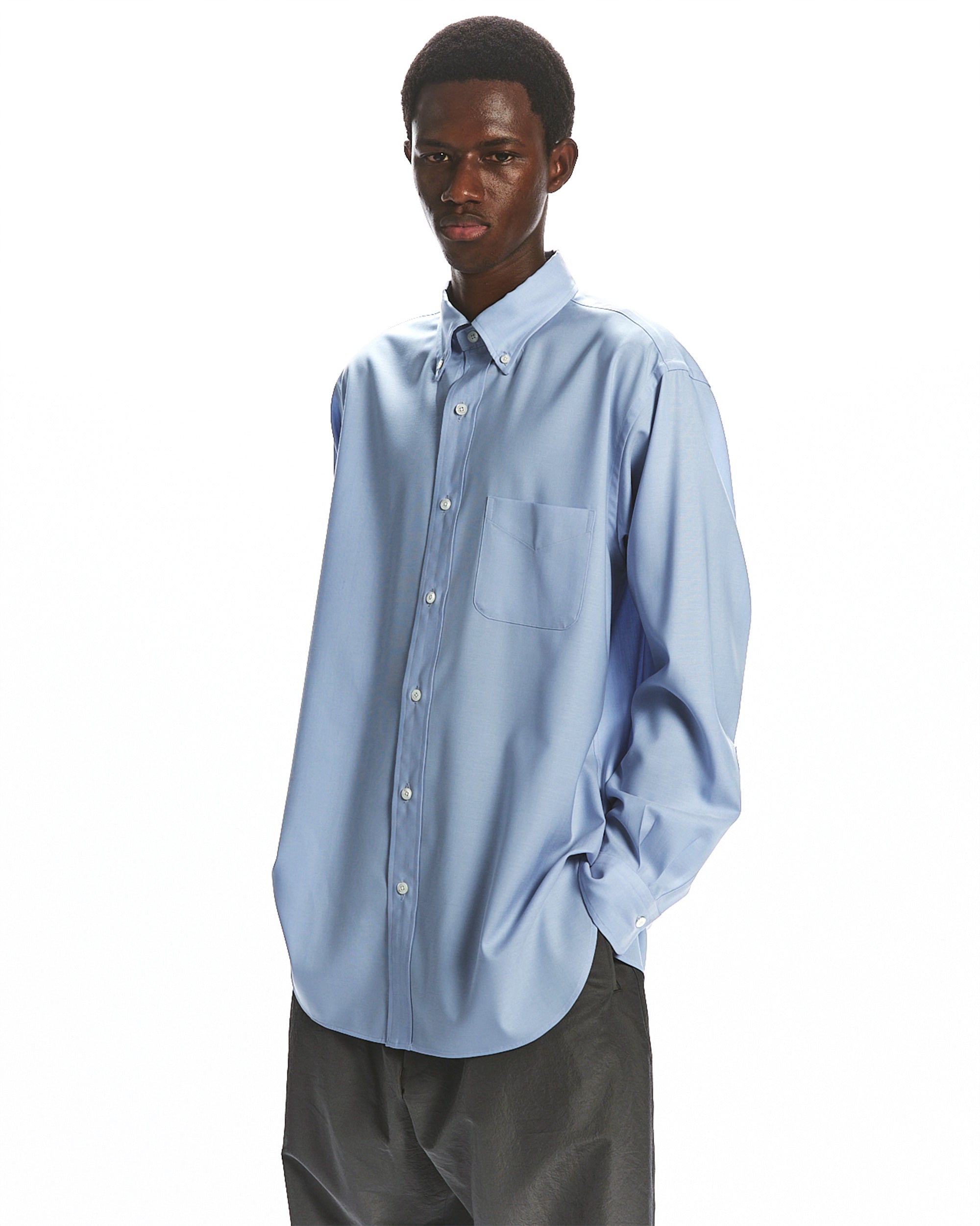 SUPER 160's WASHABLE WOOL OXFORD REGULAR FIT POLO COLLAR SHIRT, Saxe