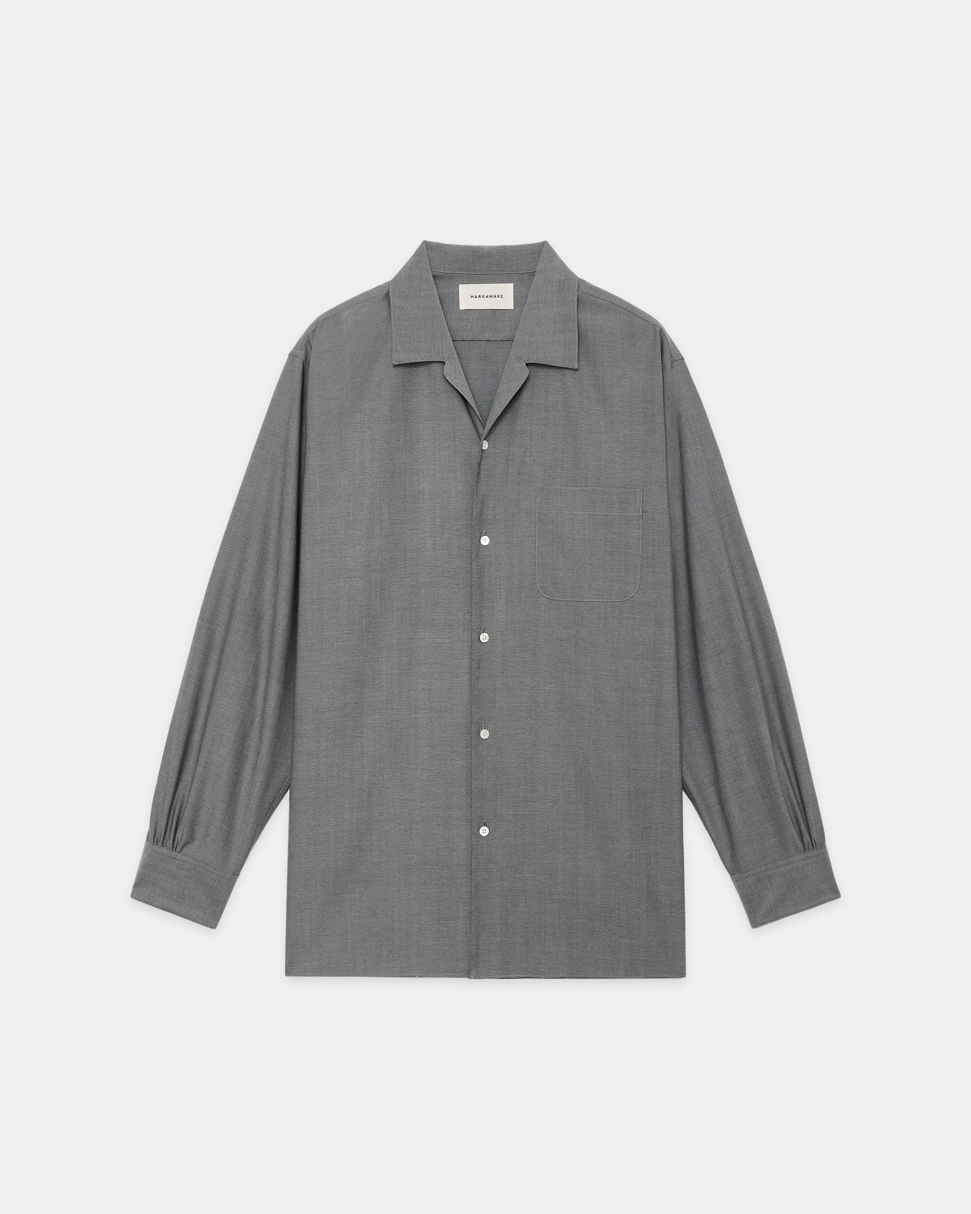 SUPER 160's WASHABLE WOOL OXFORD ITALIAN OPEN COLLAR SHIRT, Gray