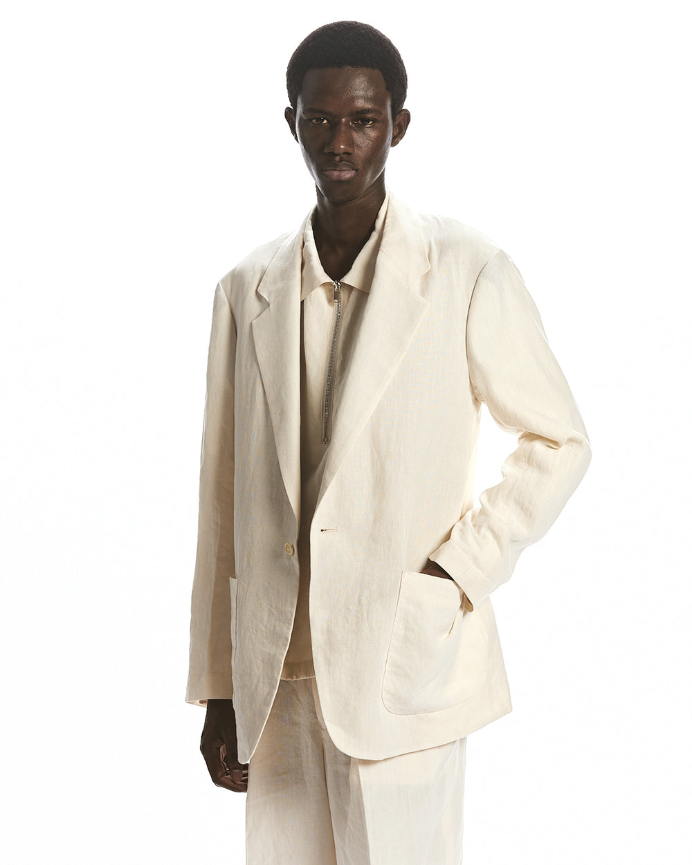 80/1 HEMP TYPEWRITER-CLOTH MACPHERSON JACKET, Ivory