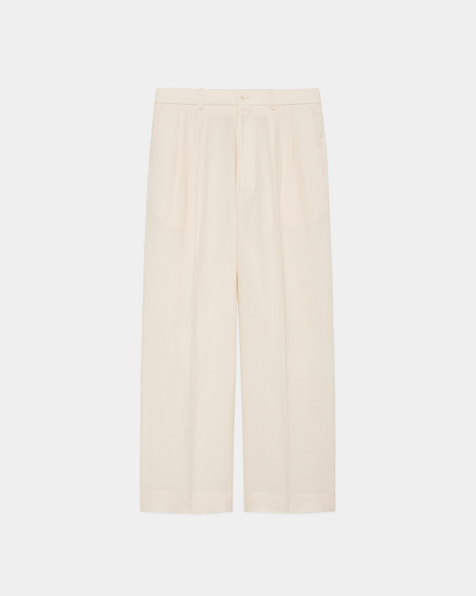 80/1 HEMP TYPEWRITER-CLOTH CLASSIC FIT DOUBLE PLEATED TROUSERS, Ivory