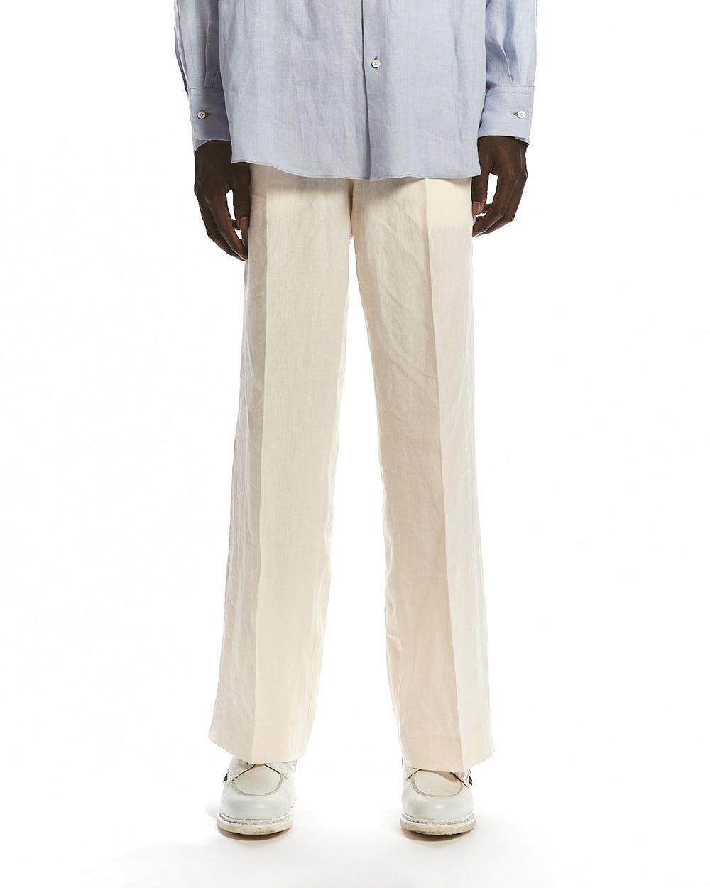 80/1 HEMP TYPEWRITER-CLOTH WIDE STRAIGHT TROUSERS, Ivory