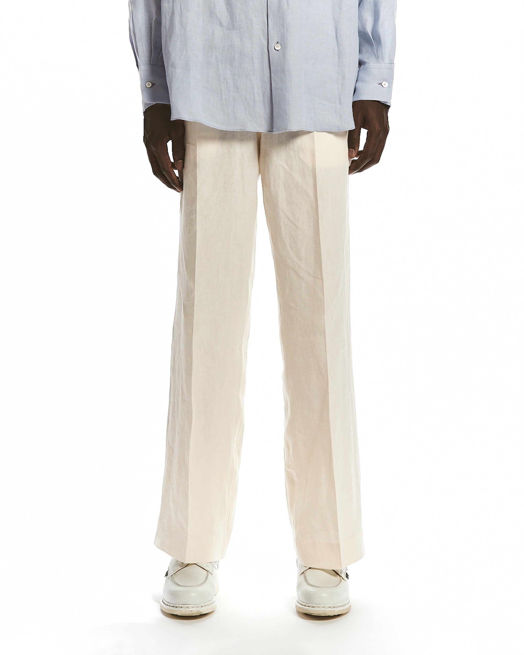 80/1 HEMP TYPEWRITER-CLOTH WIDE STRAIGHT TROUSERS, Ivory