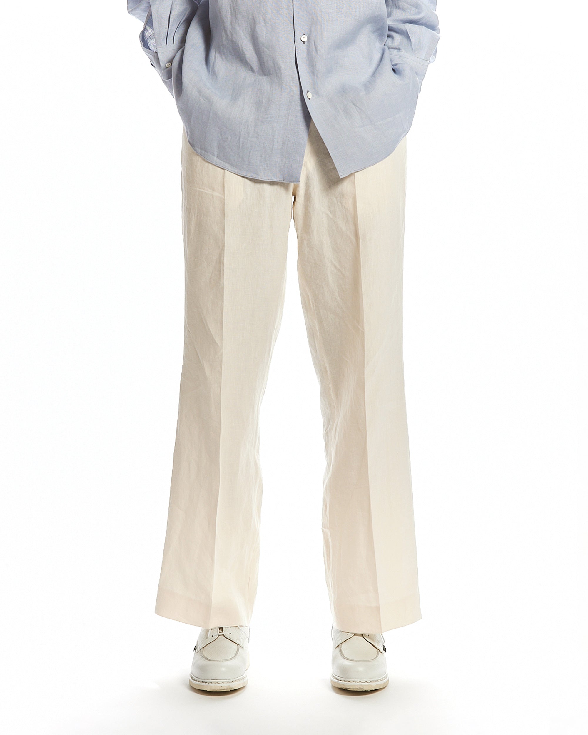 80/1 HEMP TYPEWRITER-CLOTH WIDE STRAIGHT TROUSERS, Ivory