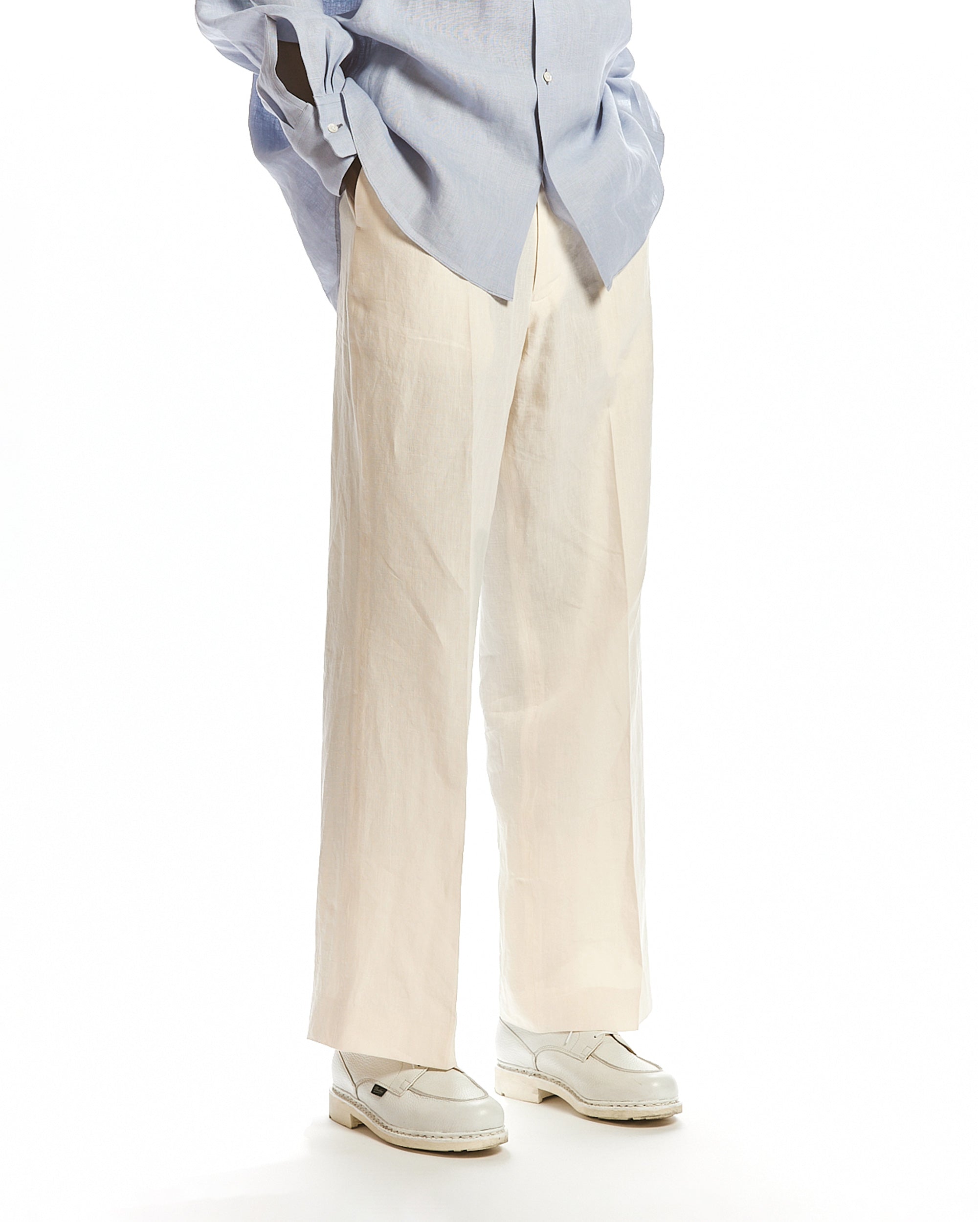 80/1 HEMP TYPEWRITER-CLOTH WIDE STRAIGHT TROUSERS, Ivory