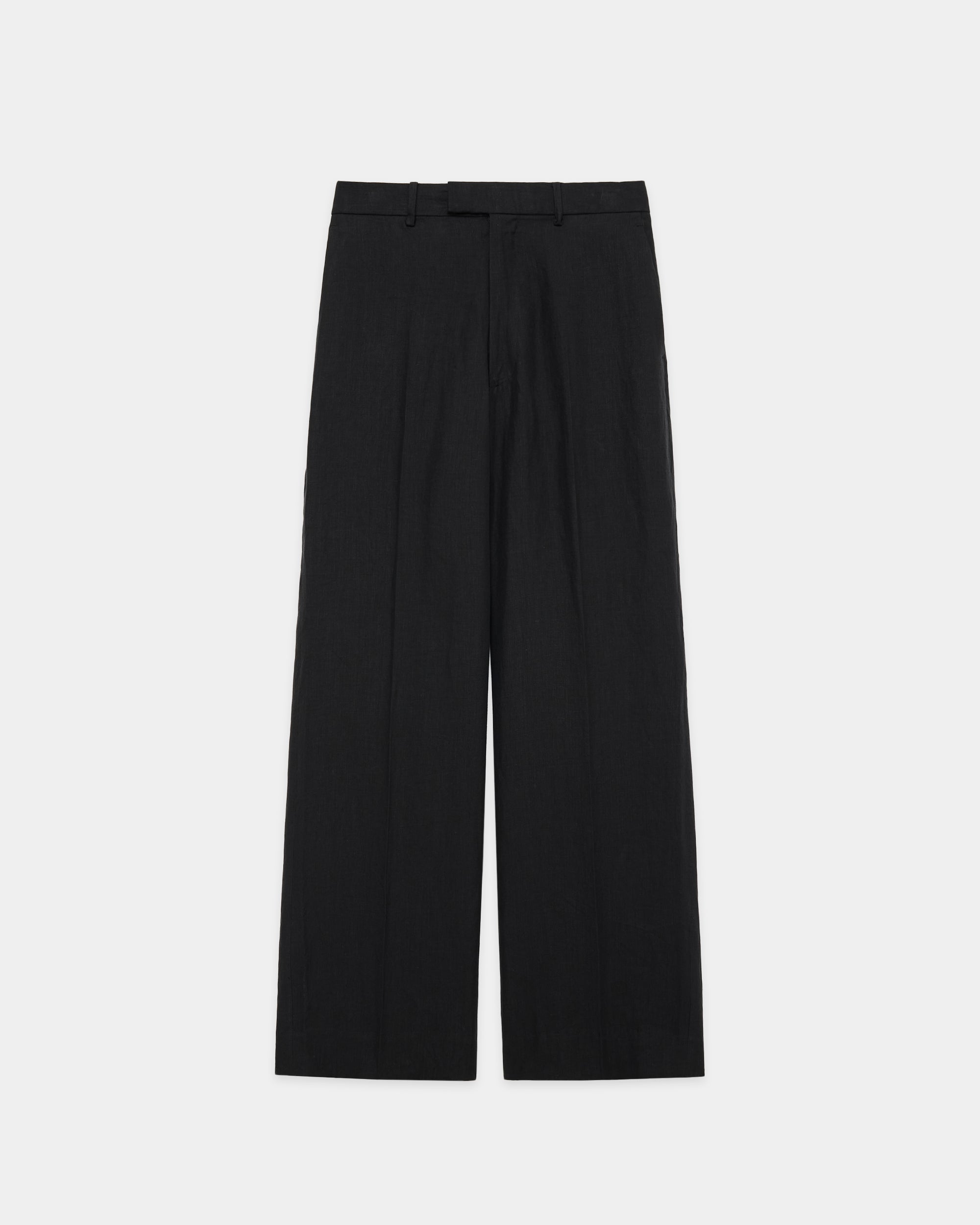 80/1 HEMP TYPEWRITER-CLOTH WIDE STRAIGHT TROUSERS, Black