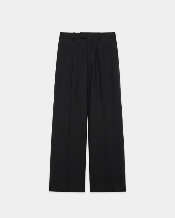 80/1 HEMP TYPEWRITER-CLOTH WIDE STRAIGHT TROUSERS, Black